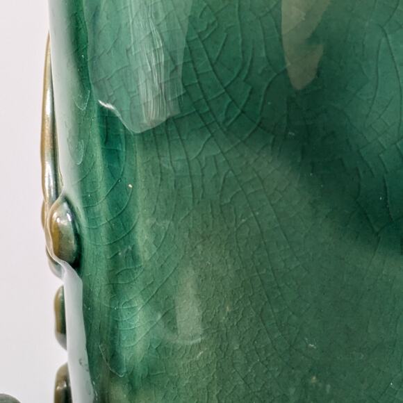 Lucky Elephant Bamboo Planter Pot Vase Vintage 6" Green Ceramic Handmade Vessel - Picture 12 of 16